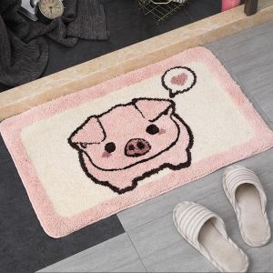 VIKAMA Cute Bear Bath Mat Green Plaid Oval Print Absorbent Non Slip Bathroom Rug For Shower Tub Toilet Floor Kawaii Kids Decor