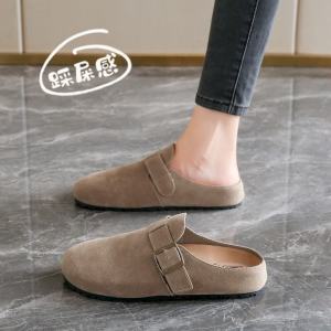 รองเท้าแตะผู้หญิงไซส์ใหญ่ รองเท้าแตะพื้นแบนกันลื่นแบบสวมสบายสำหรับใส่ไปทำงานในฤดูใบไม้ผลิและฤดูร้อน รองเท้าแตะแบบสวมครึ่งนิ้วสำหรับคุณแม่วางไข่