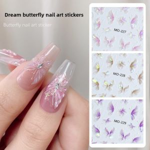 Dreamy Shell Butterfly Stickers Purple Aurora Glowing Powder Sweet Style Super Fairy Nail Art Decals Comfortable High Gloss
