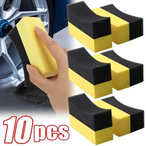 【WOKEN】10PCS Car Wash Cleaning Sponge Brush Wheel Cleaning Waxing Polishing Curved Applicator Pad Car Tire Wiping Beauty Accessories