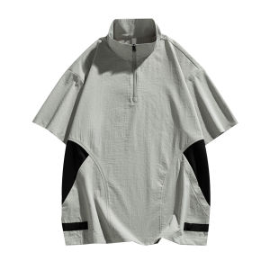 Áo Sơ Mi Nam Tay Ngắn Dáng Rộng Cổ Đứng Cỡ Lớn Mùa Hè Thời Trang Thường Ngày Polyester Quần Áo Công Sở Thường Ngày