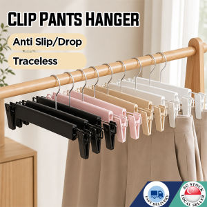 🇸🇬【SG Stock】50Pcs Pants Hanger with Clip Anti Slip /Traceless Telescopic Hanger Clothes Drying Rack Adult Kids Trousers