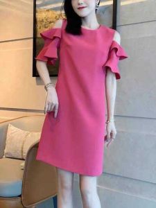 High-Waisted Spicy Sister Dress in Black with Lotus Leaf Sleeves for Summer Plus Size Casual Work Clothing with Hidden Belly