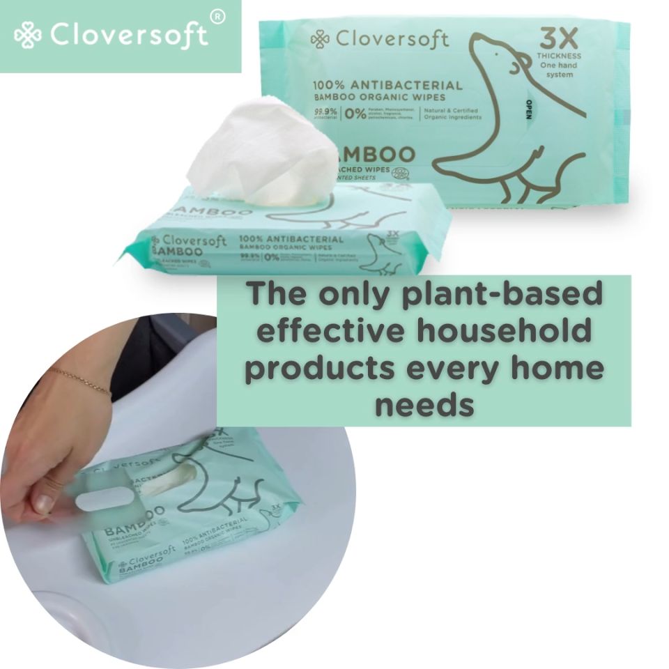🩷 Cloversoft Antibacterial Wet wipes Bamboo Organic Anti bacterial Travel wet tissue wipes 15 / 40sheets