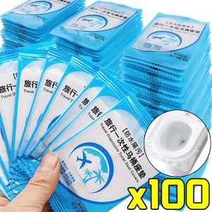 100Pcs Disposable Toilet Seat Cover Mat / Portable Waterproof Safety Toilet Seat Pads for Travel Camping Bathroom Accessiories / Waterproof Seats Cushion for Travel and Camping