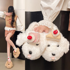 Dép Nữ Mùa Thu Ấm Áp Trong Nhà Phong Cách Hàn Quốc Đế EVA Đế Dày 15cm-35cm Chất Liệu Vải Cotton Lót Lông Cừu