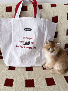 Double-Sided Large Capacity Canvas Tote Bag Fashionable Shoulder Bag for Young People Earning Money for Cats/Long Live Life
