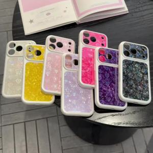 Glitter Dazzling Love Heart Shell Phone Case For iPhone 14 15 16 17 Pro Max Camera Lens Protection Shockproof Bumper Back Cover