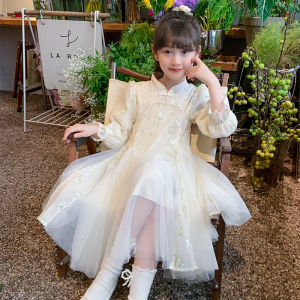 Princess Style Girls Cheongsam Dress Spring Autumn New Fashion National Trend Childrens Clothing Anneyol Brand A-Line Skirt