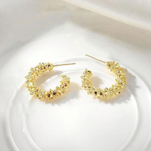 Huitan Trendy Women Hoop Earrings Unique Deign 4 Metal Colors Elegant Accessories Wedding Party Daily Versatile Charming Jewelry