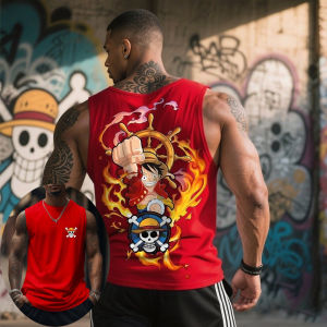 เสื้อกล้ามวันพีซลายมังกี้ ดี ลูฟี่ สำหรับฤดูร้อน สไตล์อนิเมะญี่ปุ่น เหมาะสำหรับฤดูใบไม้ผลิและฤดูใบไม้ร่วง ออกกำลังกาย แฟชั่นลำลอง เสื้อแขนกุด