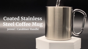 FMP QUAFF Sublimation Coated Stainless Steel Coffee Mug with Carabiner Handle 300ml