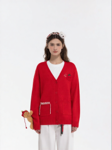 Stylish Bear Pattern V-Neck Long Sleeve Cardigan