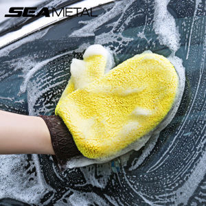 SEAMETAL Microfiber Car Washing Glove Double-Faced Thickened Coral Fleece Cleaning Brush Gloves Car Detailing Cleaner Care Tool