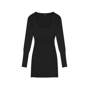 Váy Dài Tay Màu Đen Cổ Chữ U Ôm Vừa Vặn Cho Nữ Mùa Thu Váy Ngắn Hở Lưng Gợi Cảm Váy Công Sở Phong Cách Hàn Quốc