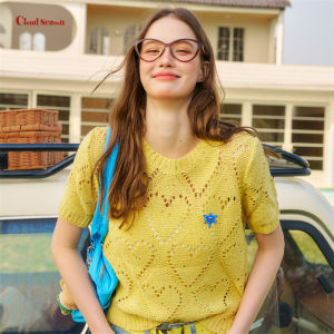 Cloudseason Color Palette Heart Hollow Short Sleeve Knitted Top Womens New 2025 Breathable Moisture Wicking Pure Color T-shirt