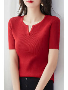 เสื้อสเวตเตอร์คอวีผ้าไหมน้ำหนักเบาสำหรับผู้หญิงในช่วงฤดูร้อน เสื้อสเวตเตอร์ผ้ากำมะหยี่ทรงเข้ารูปแบบบาง ทรงเข้ารูป เสื้อคลุมผู้หญิง