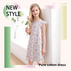 Princess Style Summer Dress for Girls Pure Cotton Floral Print Strap Vest Skirt Childrens Clothing Little Girls Dresses