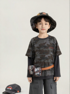 Boys Fake Two-Piece Camo Long Sleeve T-Shirt