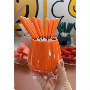 Bộ muỗng nĩa trái cây cán sứ cao cấp phong cách Bắc Âu sang trọng Zochico