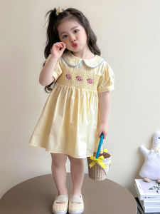 Sweet Princess Dress for Little Girls Summer New Style Baby Duck Embroidery Doll Collar Dress Thin Short Sleeve Other Material