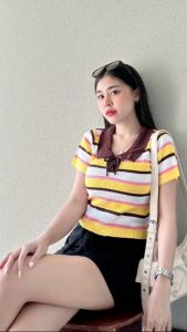 🌈MesubShop🌈เสื้อครอปคอปก ผ้าไหมพรมยืดเยอะ เบสิคสุดใส่ได้ทุกวัน 🌻 ผ้าททลายสลับสี ยืดตามตัว ใส่ได้ทุกงาน รุ่น แก้วแหวน