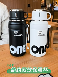 【In Stock/】Thermos bottle 600ml/800ml/1000ml tumbler 316 stainless steel flask thermos Handle straw thermos cup botol air tahan(保温瓶/水瓶)