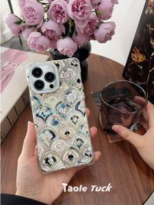 Retro Ceramic Texture Lanyard Phone Case for Apple iPhone 16 pro Womens Crossbody Magnetic Silver Fox 15 pro Max Compatible