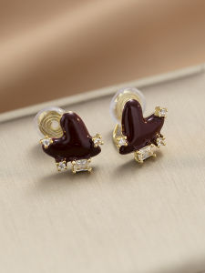 Romantic Wine Red Heart Shaped Ear Cuffs No Piercing Required Korean Style Fresh out Fashion Jewelry for Girls