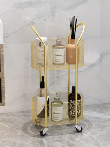 ตู้เก็บของในห้องน้ำแบบเคลื่อนที่สองชั้น อุปกรณ์ตกแต่งบ้านจากเหล็ก จัดระเบียบห้องน้ำในร่ม แผงจัดวางสินค้าสำหรับห้องน้ำแบบตั้งได้