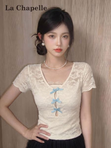 La Chapelle | Lace Bow Pseudo-layered T-shirt