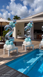 23pcs Birthday Balloons Party Decorations Set 32 Inch Number Balloon Stand Teal White Latex Balloons Star Foil Balloons for Boys Girls Kids 7th Birthday Anniversary Graduation Photo Backdrop Supplies
