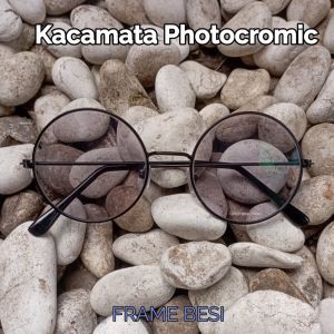 Kacamata Photocromic BlueCromic Lensa Anti Radiasi Frame Besi Ringan Bulat Untuk Pria dan Wanita