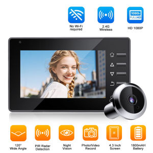 Awapow Raddar Peephole Door Camera Wireless Visual Doorbell 4.3inch Smart Digital Door Viewer Motion Detection Cat Eye Door Bell