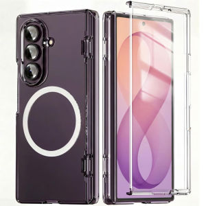 [Compatible with MagSafe]  Clear for Samsung Z Fold 8 Ultra Case Z Fold 8 Case with Hinge Protection & Glass Screen Protector Slim t Hard PC Transparent Shockproof Non-Slip Case