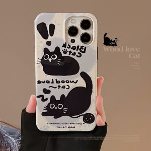 Korean Style Black Cat Phone Case for   14 13Promax 11 Cute Two-In-One Hardshell Protective Cover Anti-Fall