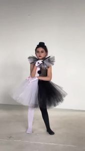 Halloween Costumes Clown Costume Kids Black and White Tutu Dress for Girls Birthday Gifts