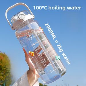 Large Capacity Plastic Water Bottle with Straw 2000ml Sports Military Training Resistant High Temperature Mens Portable Cup