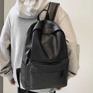 Mens College Student Backpack Leather Casual Large Capacity Waterproof Dual-shoulder Bag Korean Style Retro Vintage Bag
