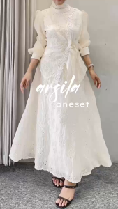 Dress brokat / Gamis kondangan Bahan Brukat Tile Bunga Bordir Gamis putih Kasual Kondangan Wisuda Kekinian Brukat Bunga Gamis Terbaru