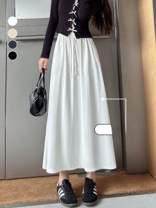 JIANGLU | Autumn 2024 Womens Suit A-Line Skirt White Pleated Slimming Long Skirt High Waist Polyester Blend Fashionable Design Sensation