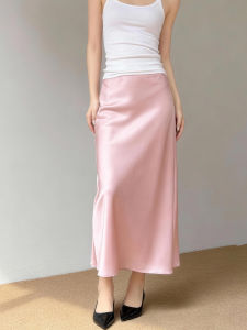 MANMI | Elegant and Slimming Long Skirt Satin Pink