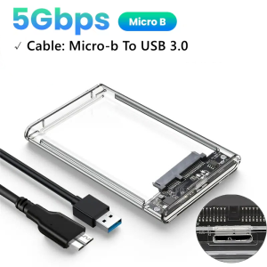 USB 3.0/Type C HDD Enclosure 2.5 inch SATA SSD External Hard Drive Case with 5Gbps Transfer Speed Clear Harddisk Boxs Tool-Free