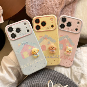 Korean Candy Colors Bow House 3D Cartoon Puppy Phone Case for iPhone 17 16 15 14 13 12 Pro Max Shockproof Protective Soft Cover