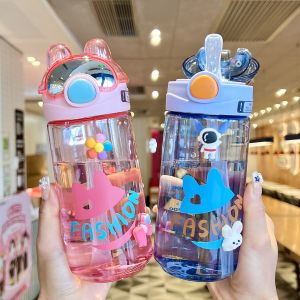 Cute Plastic Straw Water Bottle for Boys Girls Students Kindergarten Childrens Drinking Jug with Straw School Water Cup