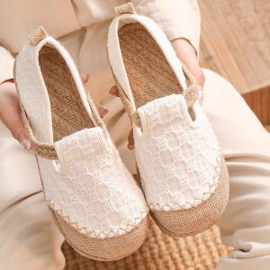 Old Beijing Cloth Shoes Womens Spring and Autumn Slip-on Lofter Retro Womens Linen Pastoral Style Ancient Costume Embroidered Fisherman Shoes