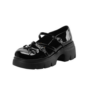 Josiny | Elevating Black Thick Sole Loafers