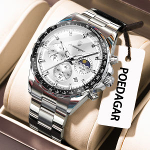 POEDAGAR Fashion Brand Man Wristwatch Waterproof Stainless Steel Luminous Men Watch Chronograph Date Luxury Quartz Mens Watches
