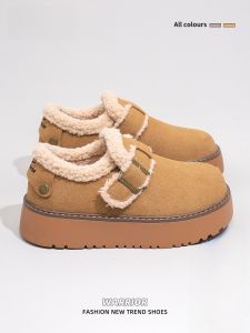 Warrior | Winter Thick Bottom Heightening Snow Boots Womens Casual Cotton Shoes Fleece Lined Birkenstock Style Short Synthetic Leather