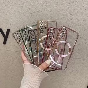 Transparent Plating Magnetic Phone Case for Samsung Galaxy A57 A56 A55 A54 A37 A36 A35 A34 A27 A26 A25 A24 A17 A16 A15 A14 Cover